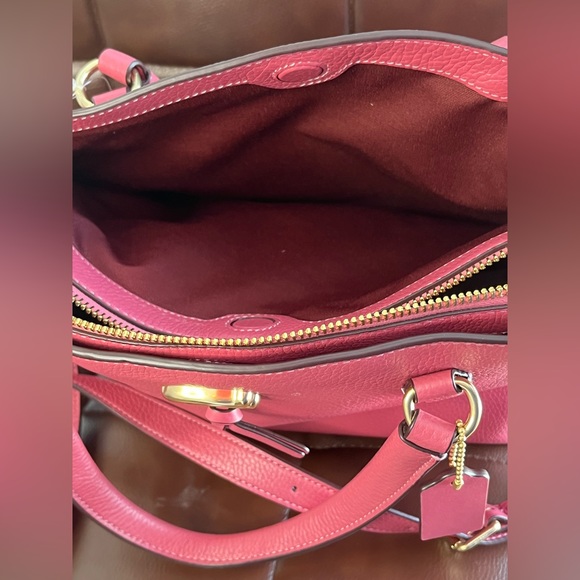 COACH REMI PINK RED PEBBLED LEATHER GOLD C TOP ZIP CROSSBODY SATCHEL BAG - Picture 8 of 12
